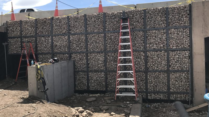 Steel-framed gabion wall under construction at the CDOT Basalt project