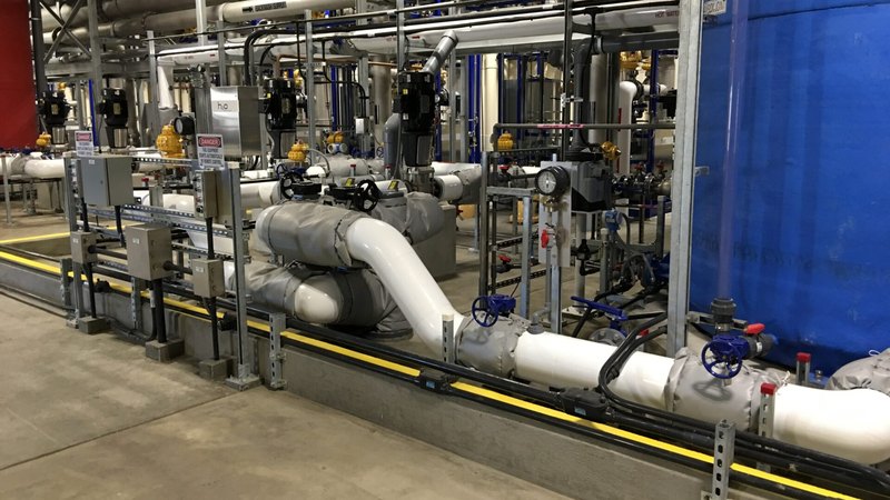 Welded process piping, valves and pipe supports inside a water treatment plant