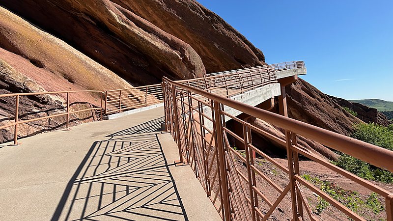 Steel handrail along the walkway at Red Rocks Amphitheatre