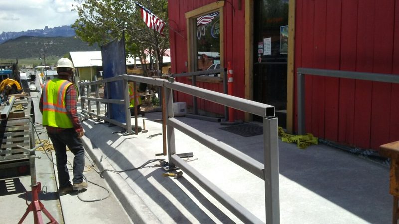 Steel ramp handrail installed at a commercial building