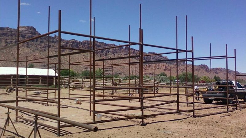 Structural steel columns and beams erected on site