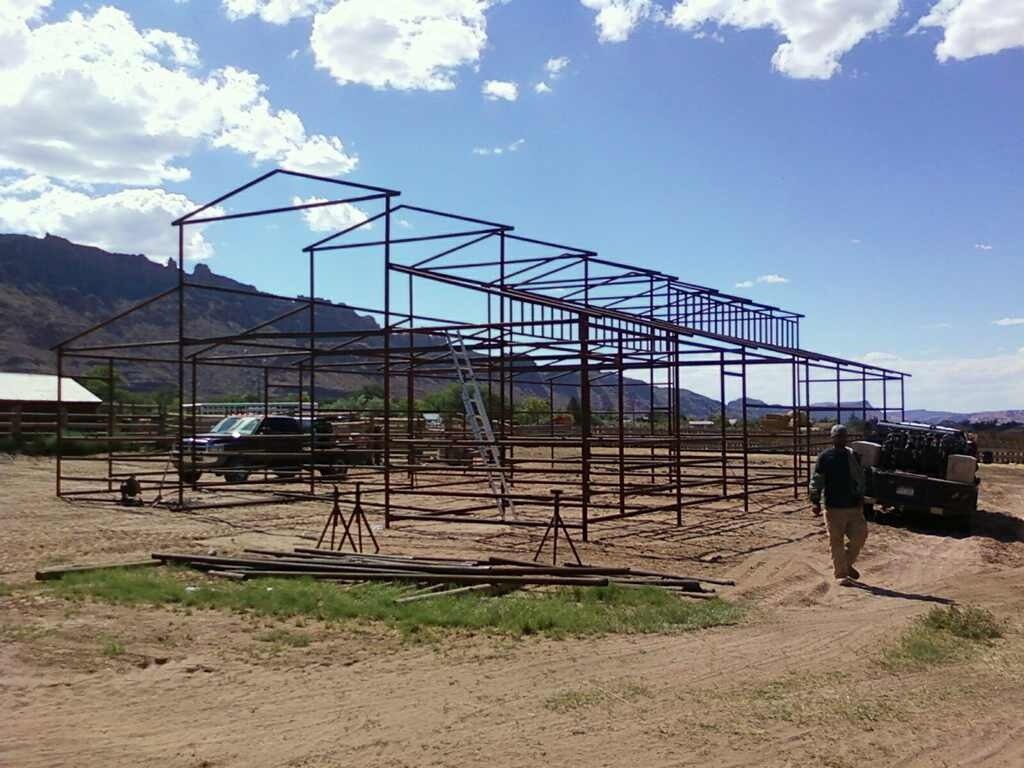 Steel frame structure erected on site